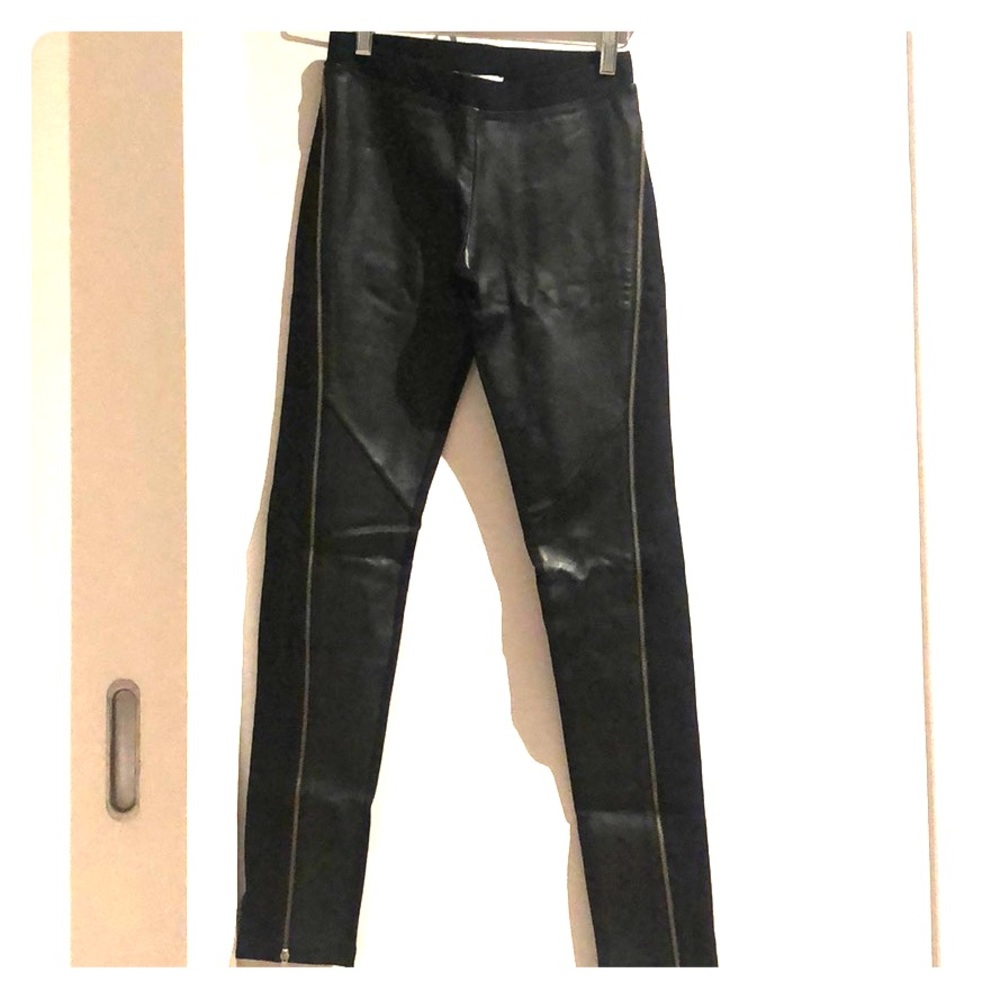 Sandro Paris black leather leggings with zipper